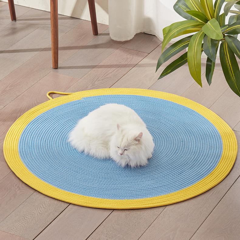 Rattan pet round mat: Cat mat for sleeping; Wear-resistant and non-flaking pet supplies; Rattan mat cat ice pad Floor mat cat scratcher