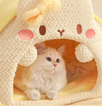 Rabbit-shaped plush pet bed; Winter warm closed cat sleeping bag; A safe bed for cats to sleep in during winter.Small dogs are available.