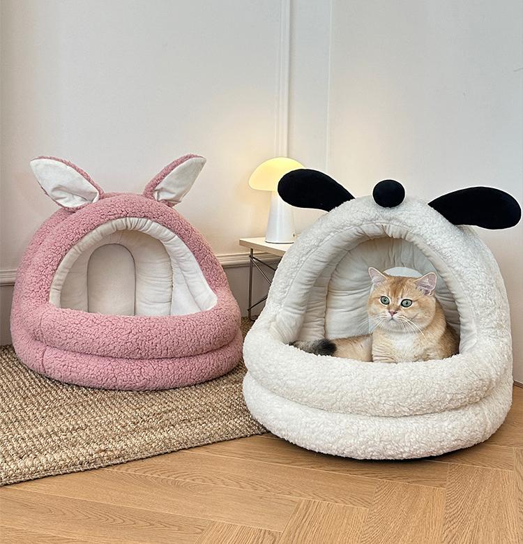 Animal-shaped yurt cat bed A large semi-enclosed dog house for keeping cats warm in winter; Detachable and washable pet bed