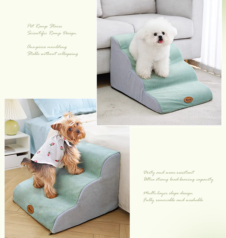 Solid-color movable sponge anti-slip pet staircase; The little dog by the bedside is climbing the ladder. Step slope bed; Suitable for small and medium-sized dogs
