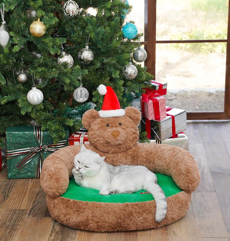Christmas Bear pet sofa Dog beds and cat beds are suitable for all four seasons. Open pet bed Small dog kennel