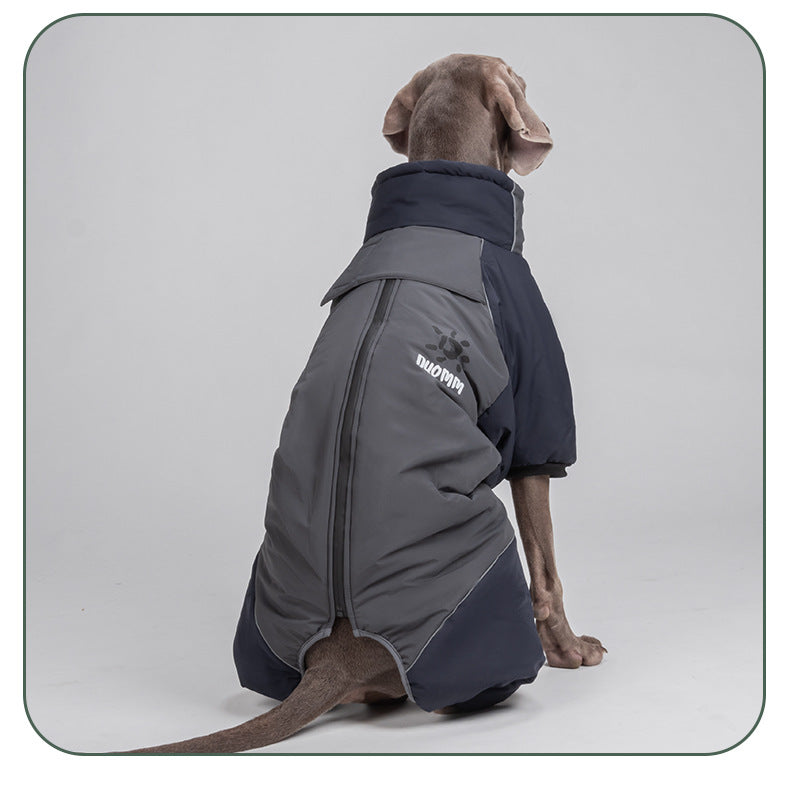Dog autumn and winter windbreaker and cotton-padded jacket; Windproof, warm and waterproof; High-brightness and highly reflective dog cotton-padded clothing