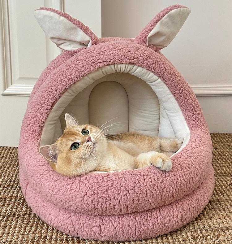 Animal-shaped yurt cat bed A large semi-enclosed dog house for keeping cats warm in winter; Detachable and washable pet bed