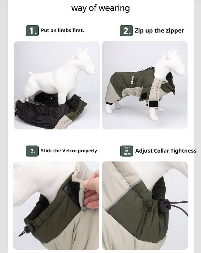Dog autumn and winter windbreaker and cotton-padded jacket; Windproof, warm and waterproof; High-brightness and highly reflective dog cotton-padded clothing