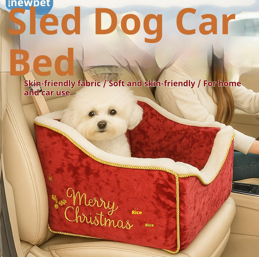 Christmas-style pet sled car bed; The detachable and washable pet dog bed is comfortable with plush