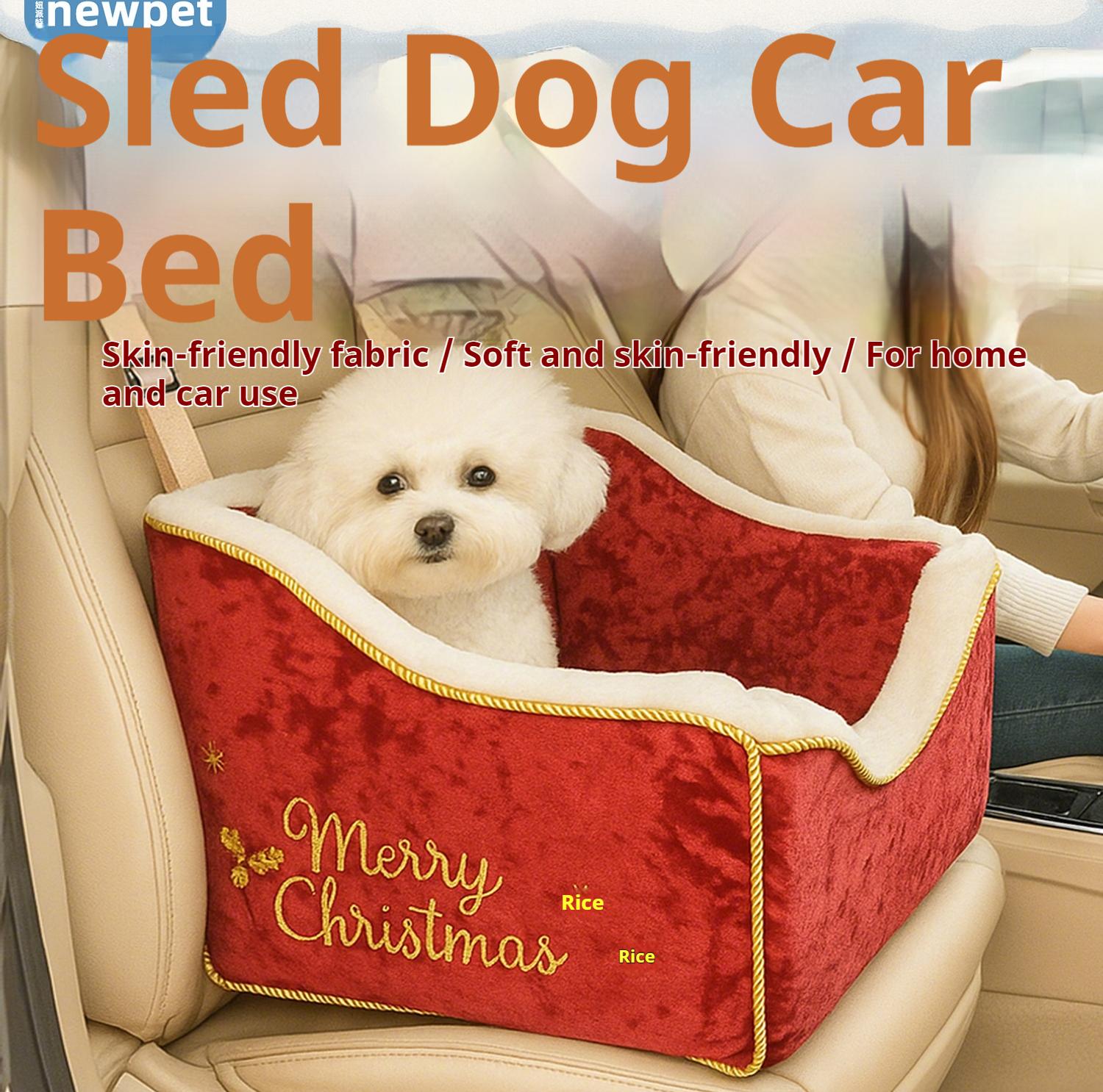 Christmas-style pet sled car bed; The detachable and washable pet dog bed is comfortable with plush