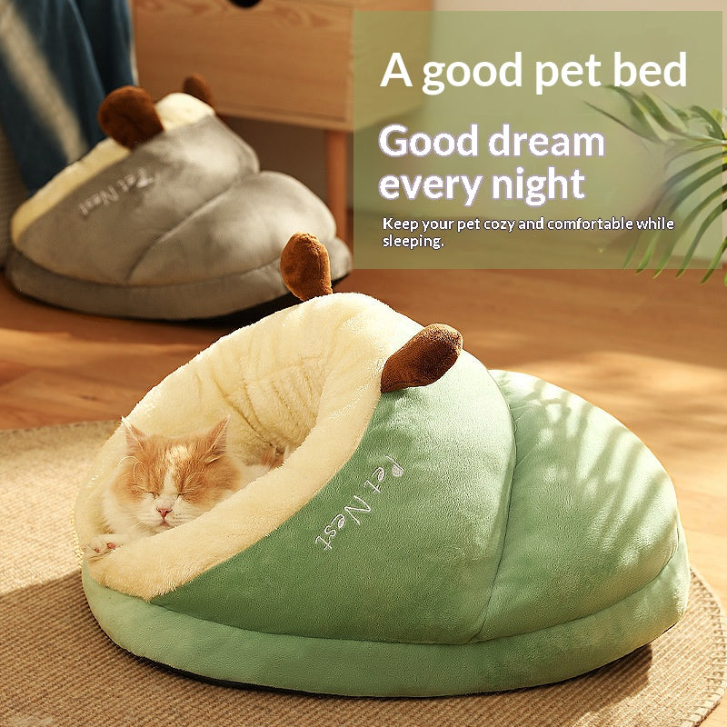 Slip-shaped pet bed: All-season compatible slip-shaped cat bed; Semi-enclosed cat house bedding for autumn and winter; Pet nest