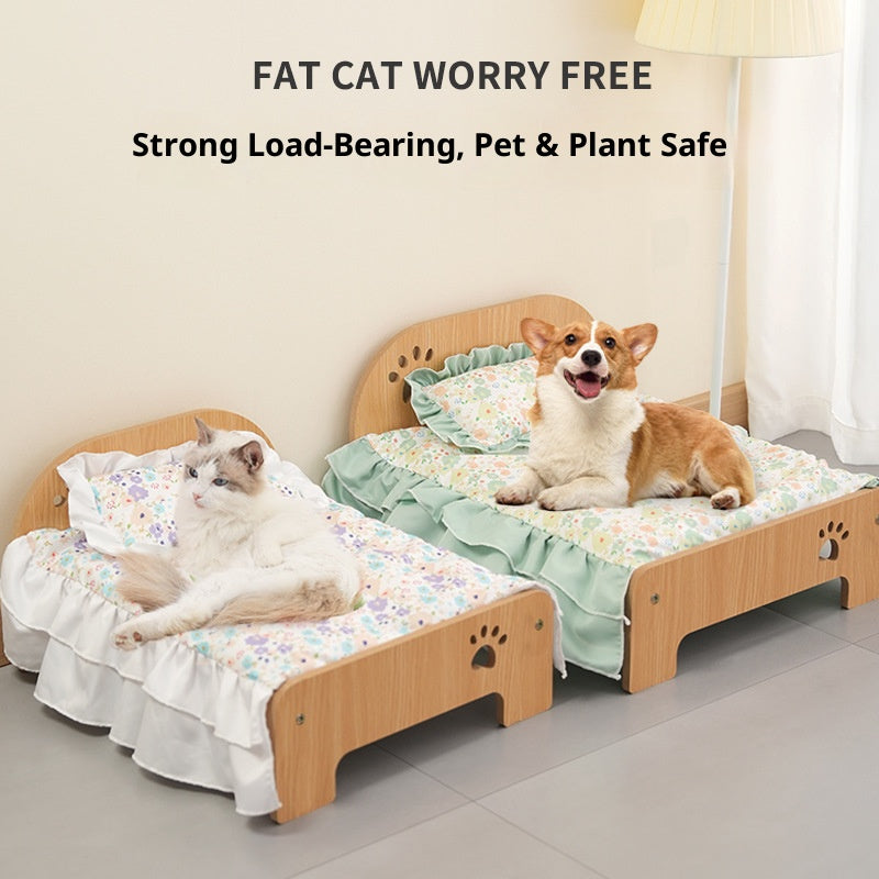 All-season wooden bed for pets; Cute Corgi cat bed sheet; Special moisture-proof design for wooden boards