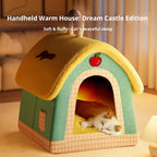 A small house-shaped pet cat bed; Luxurious villa for warmth in winter; Closed cat sleeping house;Small dog
