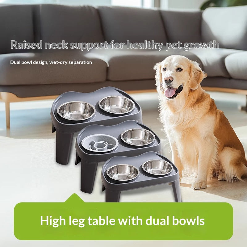 Dogs eat bowls and basins. Large dog cervical protection pet slow food bowl; Stainless steel rice bowl with high legs