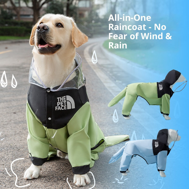 Simple and fashionable patchwork big dog raincoat; Waterproofing for medium and large-sized dogs when going out in the rain; Pet outings for spring and summer