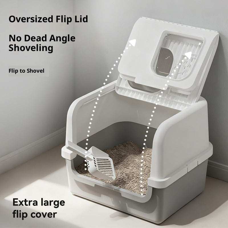 Large-sized, wide-opening closed cat litter box; Anti-splash and odor-proof cat toilet; Push out the cat litter box