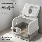 Large-sized, wide-opening closed cat litter box; Anti-splash and odor-proof cat toilet; Push out the cat litter box