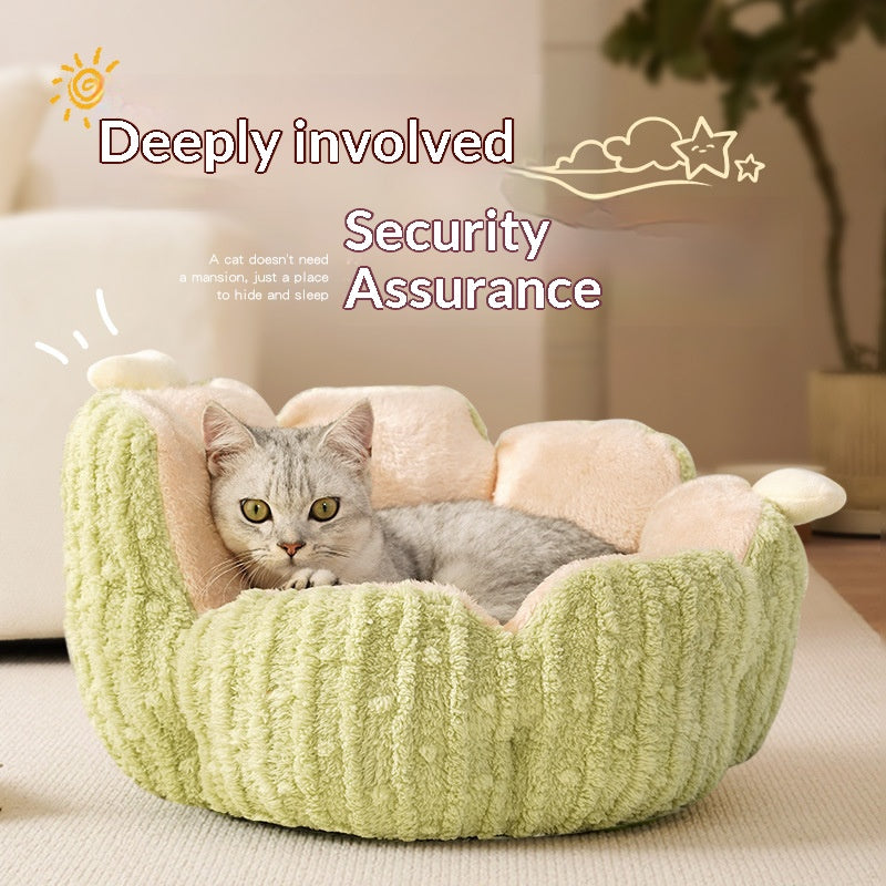 Cactus-shaped pet bed; Semi-enclosed kitten bed mat for winter warmth; Washable shaped cat beds and dog beds