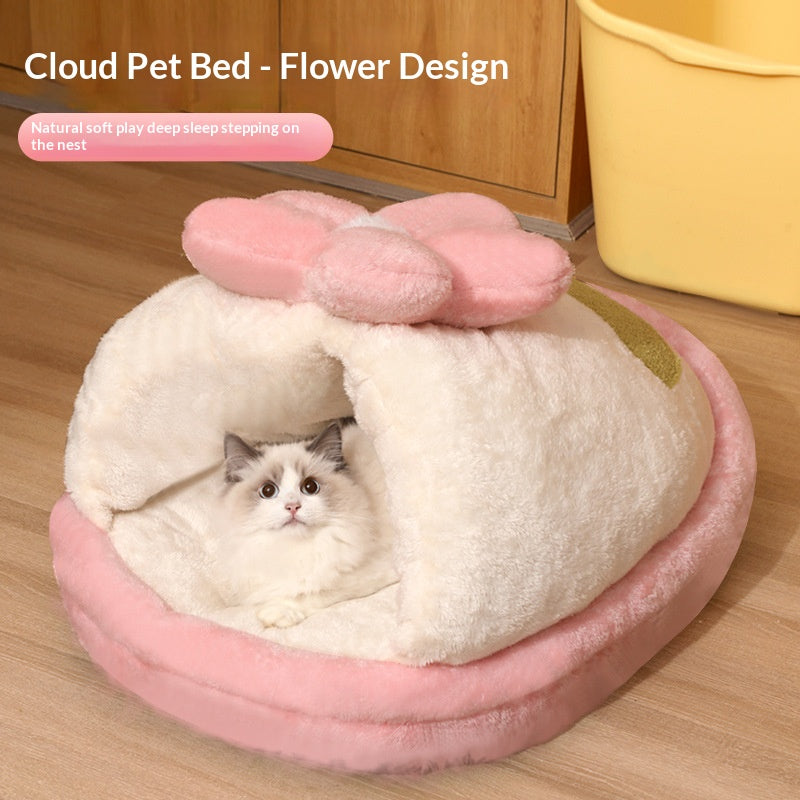 Cloud Flower Cat Bed: Keep the cat bed warm in winter; Semi-enclosed cat sleeping slipper bed; Winter cat bed; All-season dog kennel