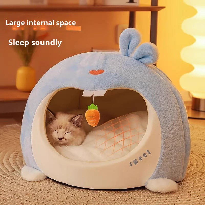 Semi-enclosed cat beds for winter warmth; Thicken the security nest; Cat House The puppy sleeps in a pet bed. Cat tent