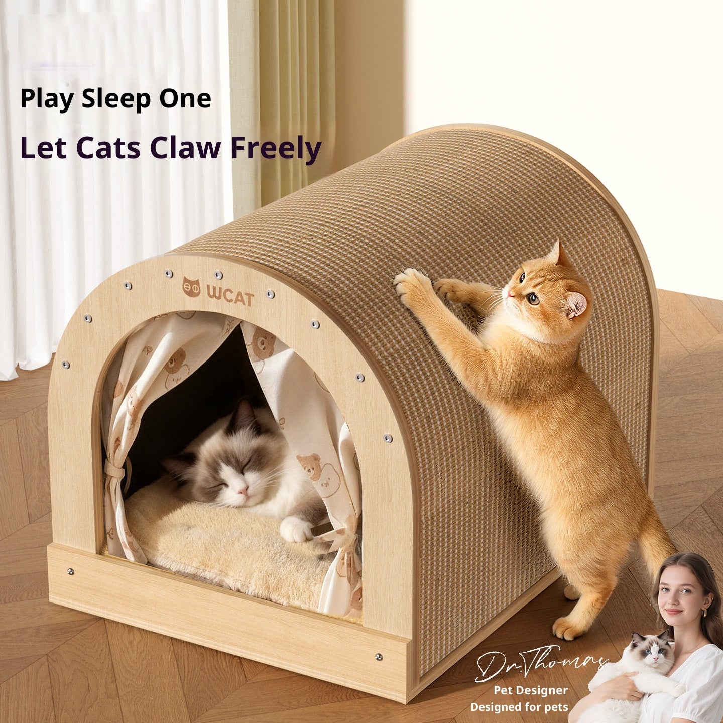 Cat arc-shaped house Cat bed sisal cat scratch board Play and sleep all-in-one pet cat toy cat scratcher