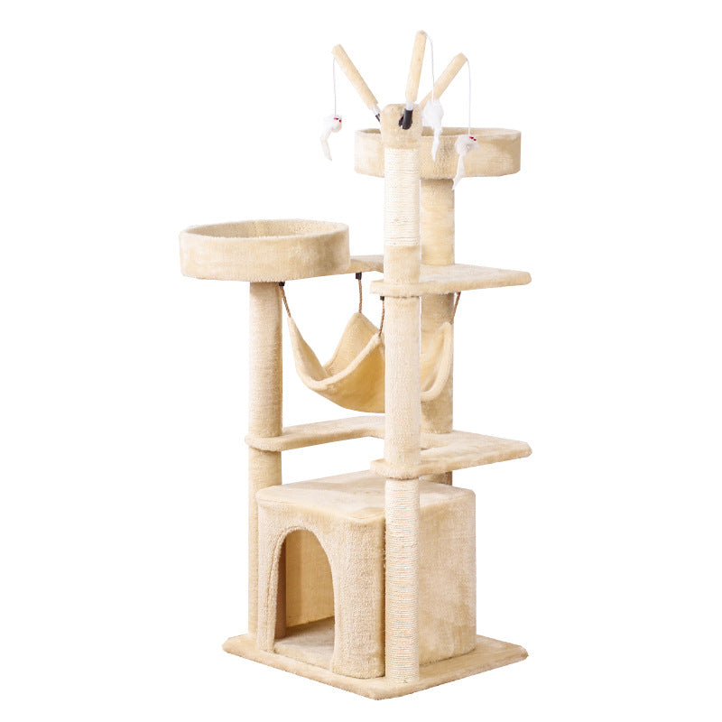 Beige multi-layer sisal multi-functional cat climbing frame; Cat scratch board Cat bed Multi-level diving platform Cat tree