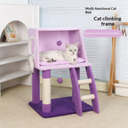 Purple multi-functional cat bed climbing frame; Integrated cat climbing frame, cat bed and cat scratch post; A small-sized apartment that doesn't take up much space and is an integrated cat toy