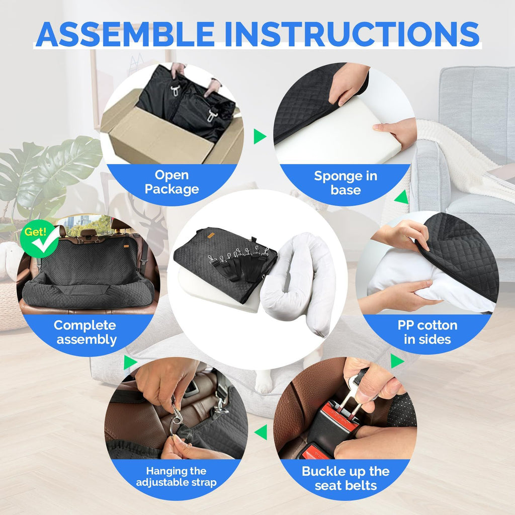 Travel Bolster Safety Waterproof Medium Large Dog Car Back Seat Bed; Detachable and washable for all four seasons. Three enlarged rear seats for pets