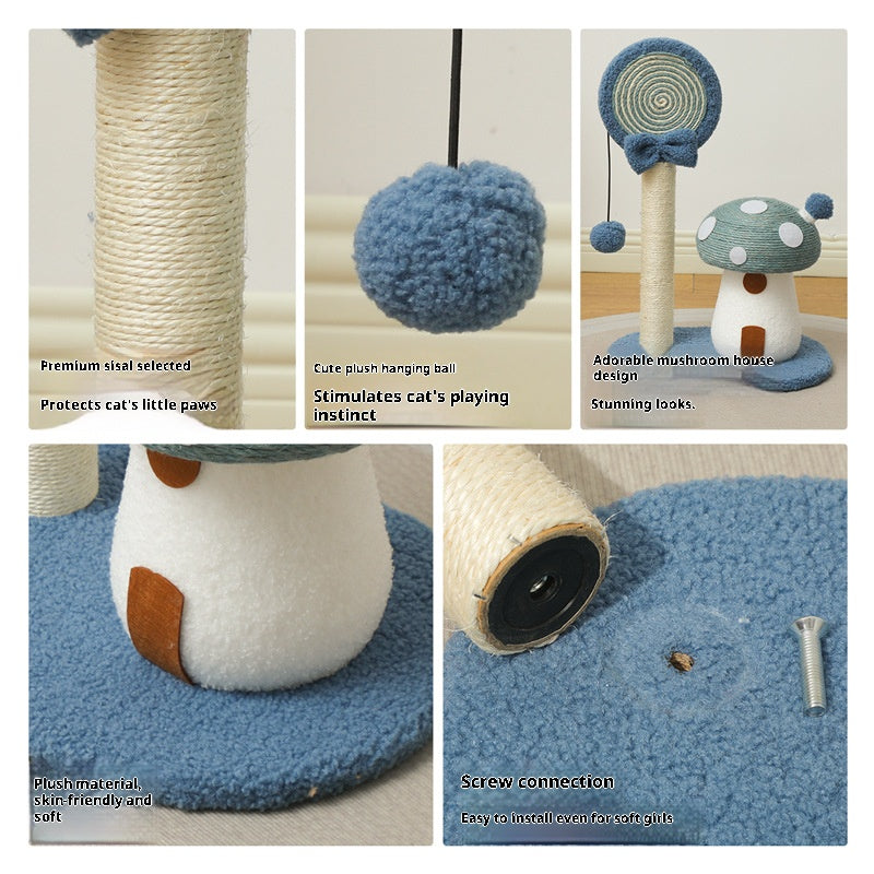 Mushroom lollipop-shaped cat scratch board Sisal vertical non-flaking cat paw board; Scratch-resistant and wear-resistant mushroom-shaped small cat scratch column