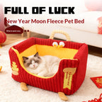 New Year's Pet Nest for Attracting Wealth and Treasures Pet bed New Year's Pet Bed Red dog bed suitable for all seasons; Detachable washable sofa Festive cat bed Cute cat bed