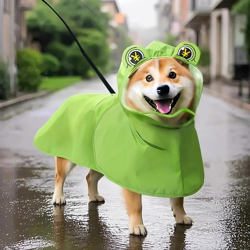 Pet raincoat； Puppy raincoat ；Suitable for medium and small-sized dogs; Waterproof and dirt-proof; Pet raincoat for going out; Green frog shape; Cloak raincoat