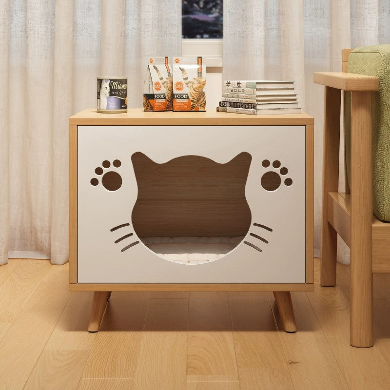 Solid wood cat bed bedside table; Simple and compact; Multi-functional cat shelter with bedside cabinet The storage cabinet is specially for cats