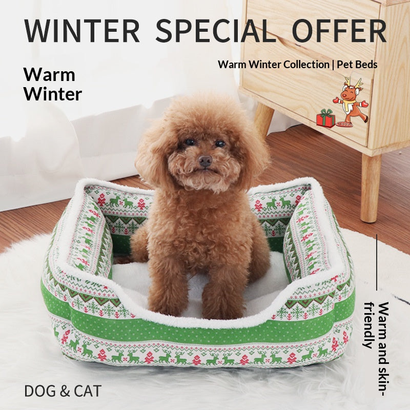 Warm Winter Series · Christmas Elk Pet Bed: Pet Cat Bed, Dog Bed, Pet Bed Dog bed winter dog mat Thickened beds for medium and small-sized dogs