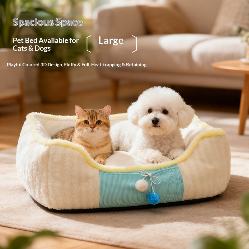 # Striped plush pet bed; The doghouse is suitable for all seasons. Teddy small dog Bichon Frise bed sofa; Keep the cat bed warm in autumn and winter