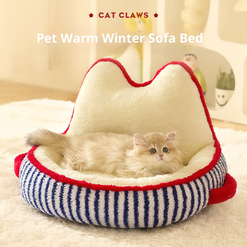 Pet creative cat and dog plush bed; Warm dog kennel for autumn and winter Cute cat-bed coral velvet sofa