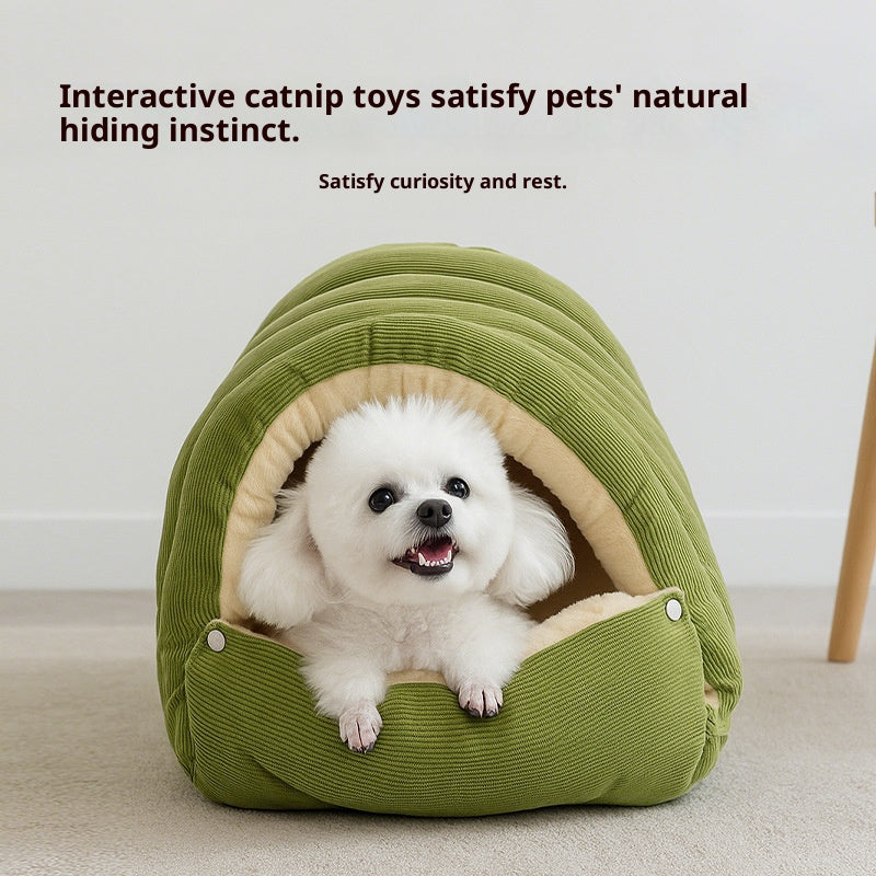 Pull a down to seal the plush nest; Thickened and warm cat bed for pets throughout the four seasons; Closed type, detachable and washable for dual use; Small and medium-sized dog and cat mattresses