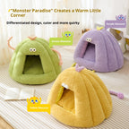 A plush pet bed in the shape of a little monster; Suitable for all seasons; Semi-enclosed dog and cat bed MATS; Pet supplies