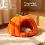 Pumpkin-shaped warm cat bed, winter warm dog bed, pet cat bed; Pet supplies for fully enclosed cat beds