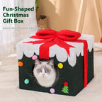 Christmas gift box cat bed；Christmas gift box cat bed; A spacious and private cat bed for winter warmth