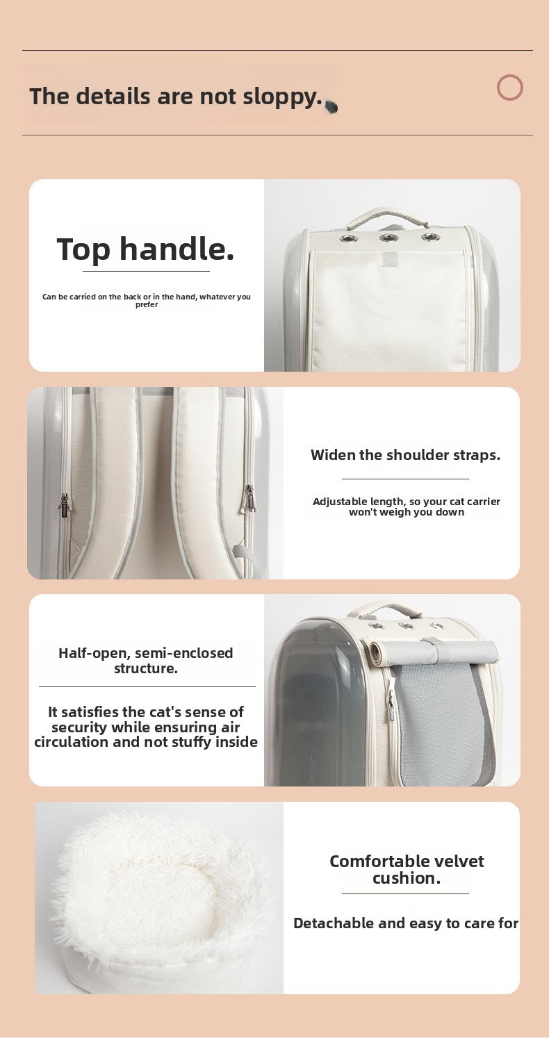 Outdoor Cat Carrier Bag Large Capacity Transparent Cat Dog Carrier Backpack Breathable Space Capsule Pet Supplies