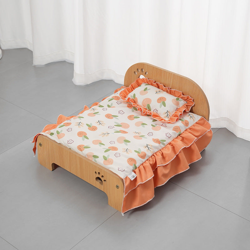 All-season wooden bed for pets; Cute Corgi cat bed sheet; Special moisture-proof design for wooden boards