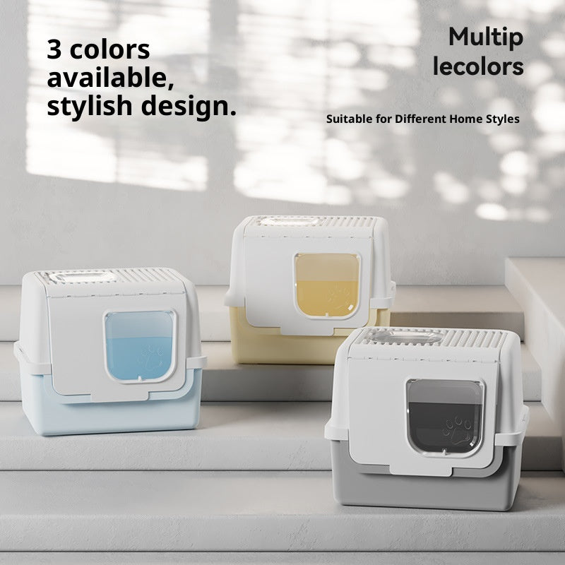 Large-sized, wide-opening closed cat litter box; Anti-splash and odor-proof cat toilet; Push out the cat litter box