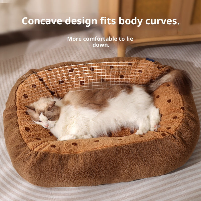 Elliptical polka dot plush pet bed; Circular thickened nest for pet pads; Winter warm cat beds, dog MATS, dog beds