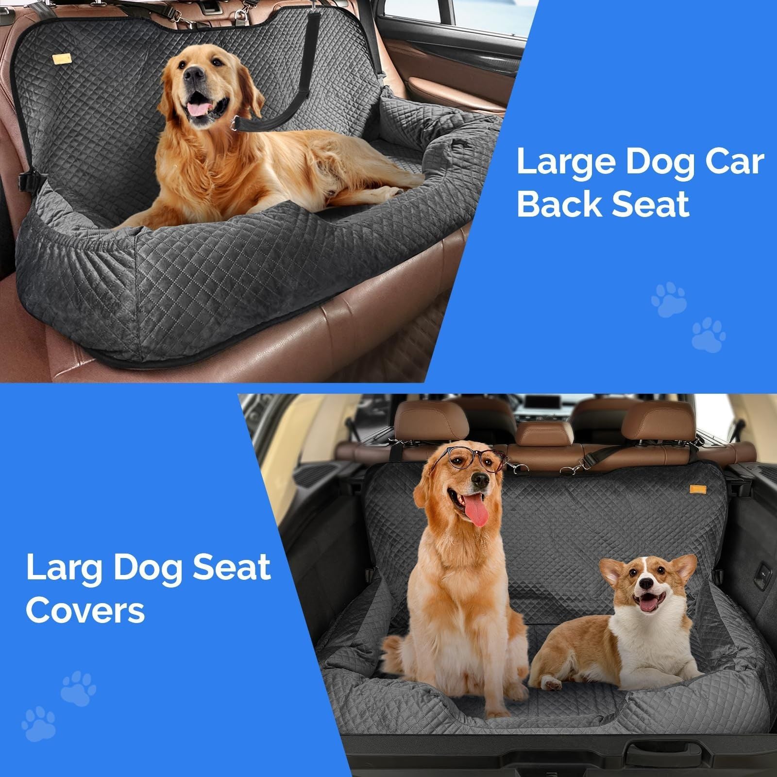 Travel Bolster Safety Waterproof Medium Large Dog Car Back Seat Bed; Detachable and washable for all four seasons. Three enlarged rear seats for pets