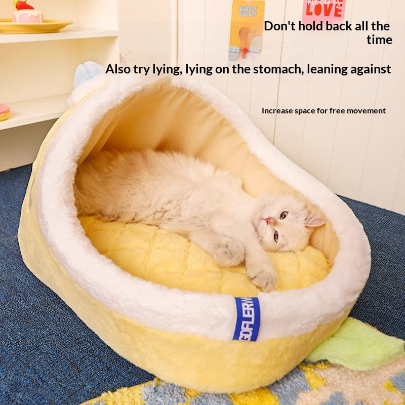 Mango-shaped cat bed Winter warm, enclosed and secure cat bed; Cats sleep in their beds, dog beds, sofas, and cat shelters