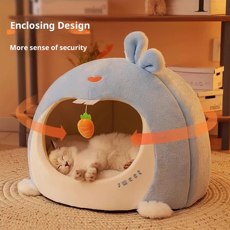 Semi-enclosed cat beds for winter warmth; Thicken the security nest; Cat House The puppy sleeps in a pet bed. Cat tent