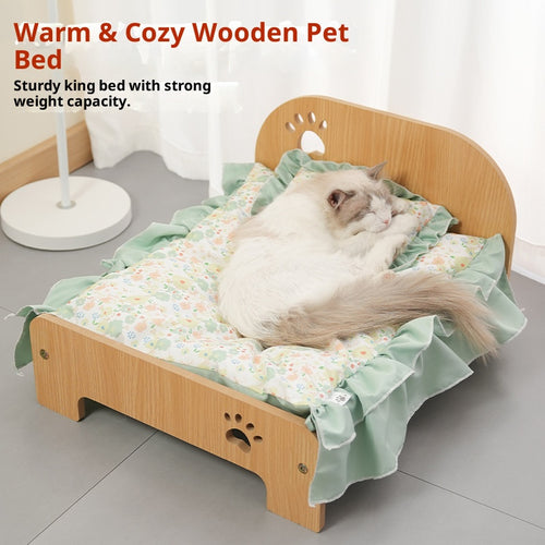 All-season wooden bed for pets; Cute Corgi cat bed sheet; Special moisture-proof design for wooden boards