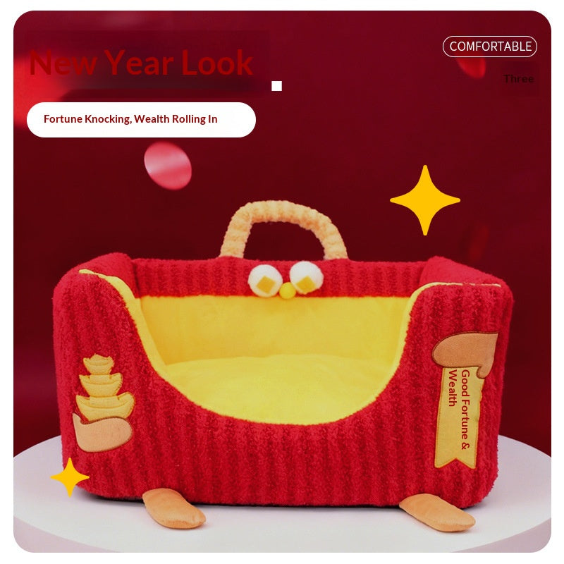 New Year's Pet Nest for Attracting Wealth and Treasures Pet bed New Year's Pet Bed Red dog bed suitable for all seasons; Detachable washable sofa Festive cat bed Cute cat bed