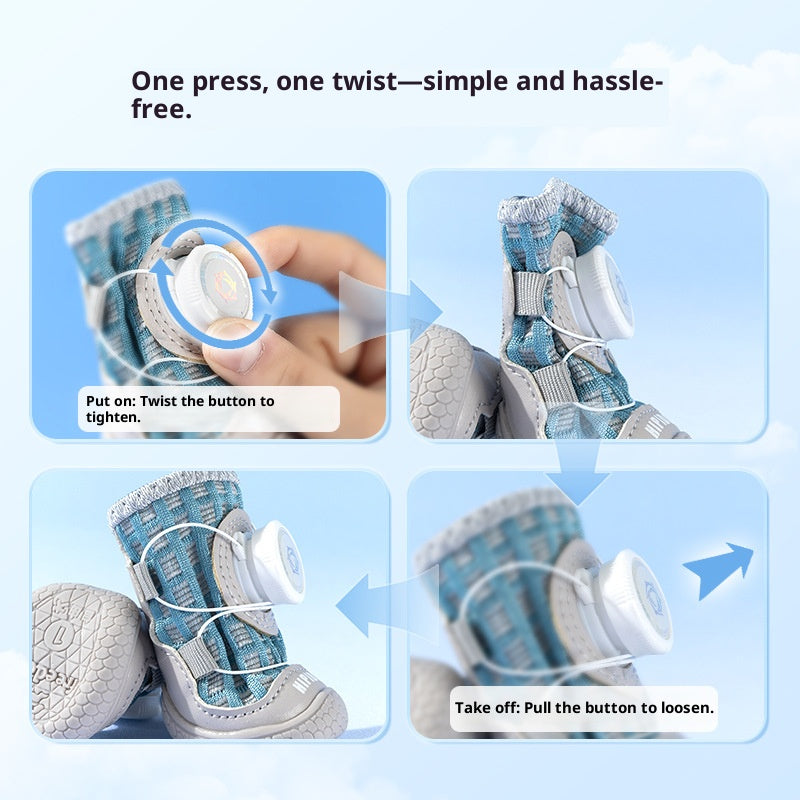 One-click knob to shrink dog shoes; Four dog shoe covers that are dirt-resistant and durable for going out all year round