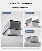 Square stainless steel cat litter box; Large-space dirt-resistant and wear-resistant cat toilet; Closed cat litter box pet supplies