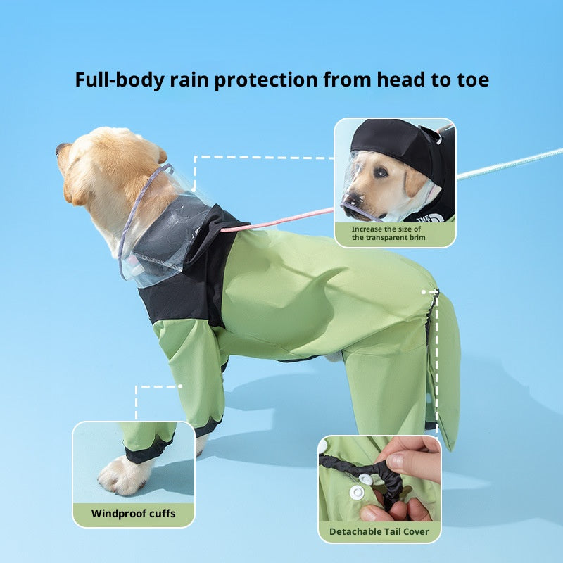 Simple and fashionable patchwork big dog raincoat; Waterproofing for medium and large-sized dogs when going out in the rain; Pet outings for spring and summer