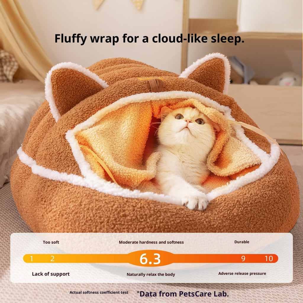 Autumn and winter plush pet bed; Cute cat ears; Warm three-dimensional enveloping style; Soft and deep sleep in dog and cat beds; Pet bed pad