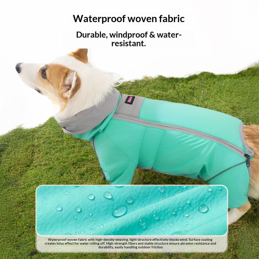 Winter dog clothes; Three-proof Corgi windbreaker with fleece. Waterproof pet clothing for medium-sized dogs going out in autumn and winter