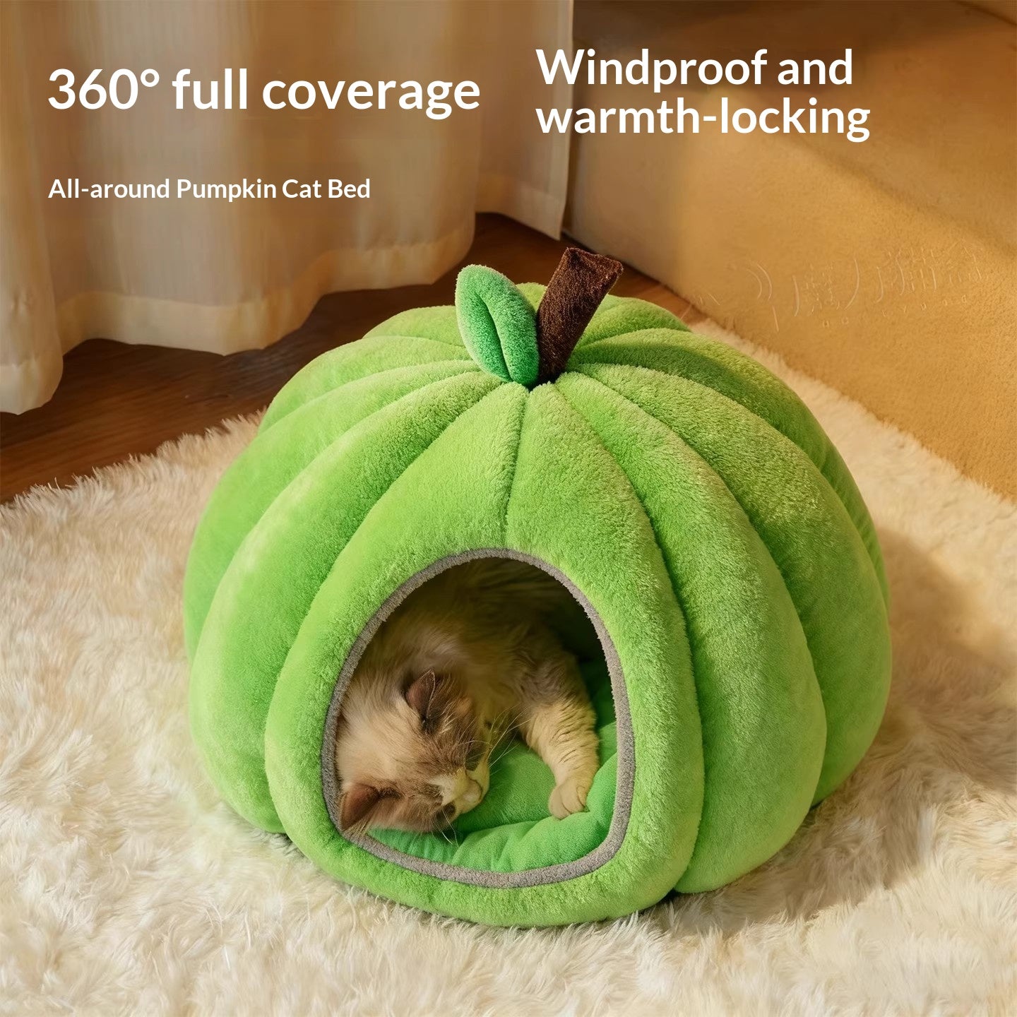 Pumpkin-shaped warm cat bed, winter warm dog bed, pet cat bed; Pet supplies for fully enclosed cat beds